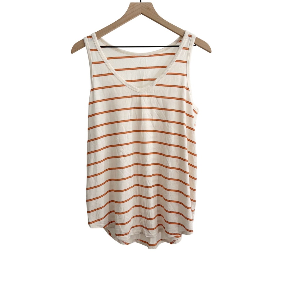A.N.A. Striped Tank Top White Large Coastal Beachy Resortwear Preppy Earthy
